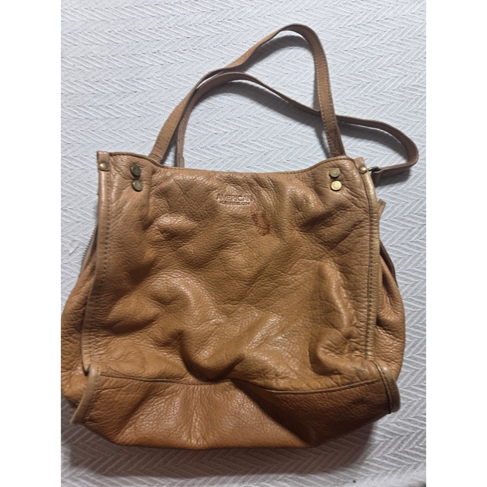 American Leather Co Tan Pebbled Leather Shoulder Crossbody Bag Cognac Purse